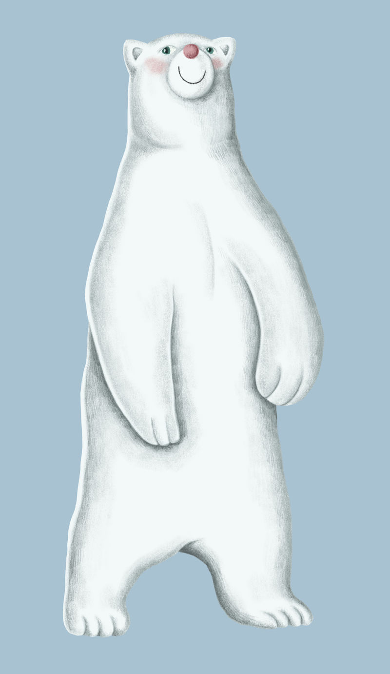手绘站立的白色北极熊