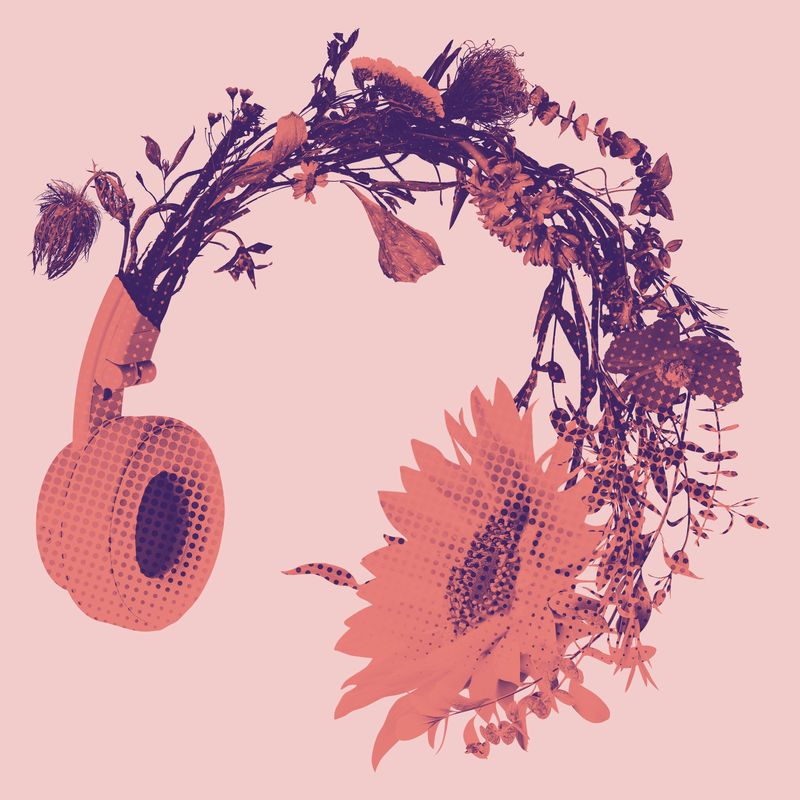 粉红花朵耳机设计资源