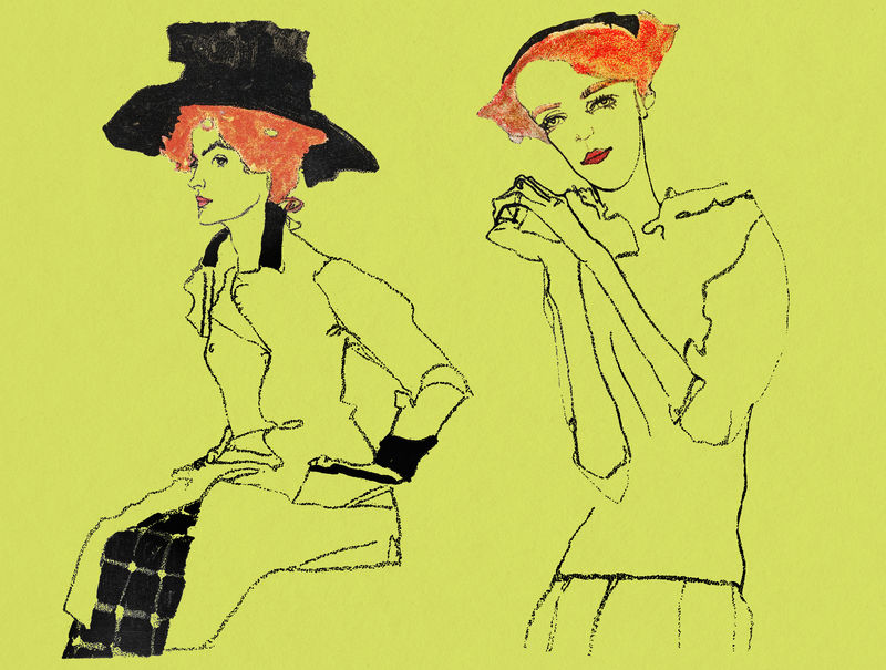 从Egon Schiele的艺术作品中混合的时髦色调女性插图