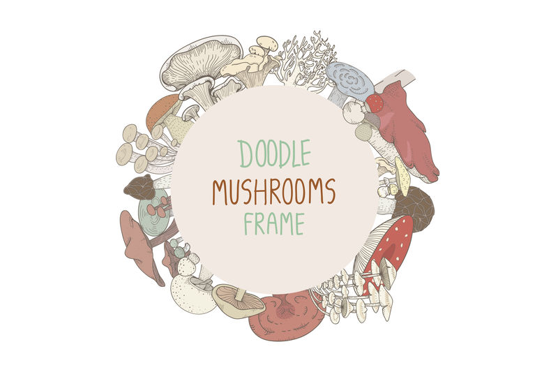 彩色涂鸦蘑菇圆框