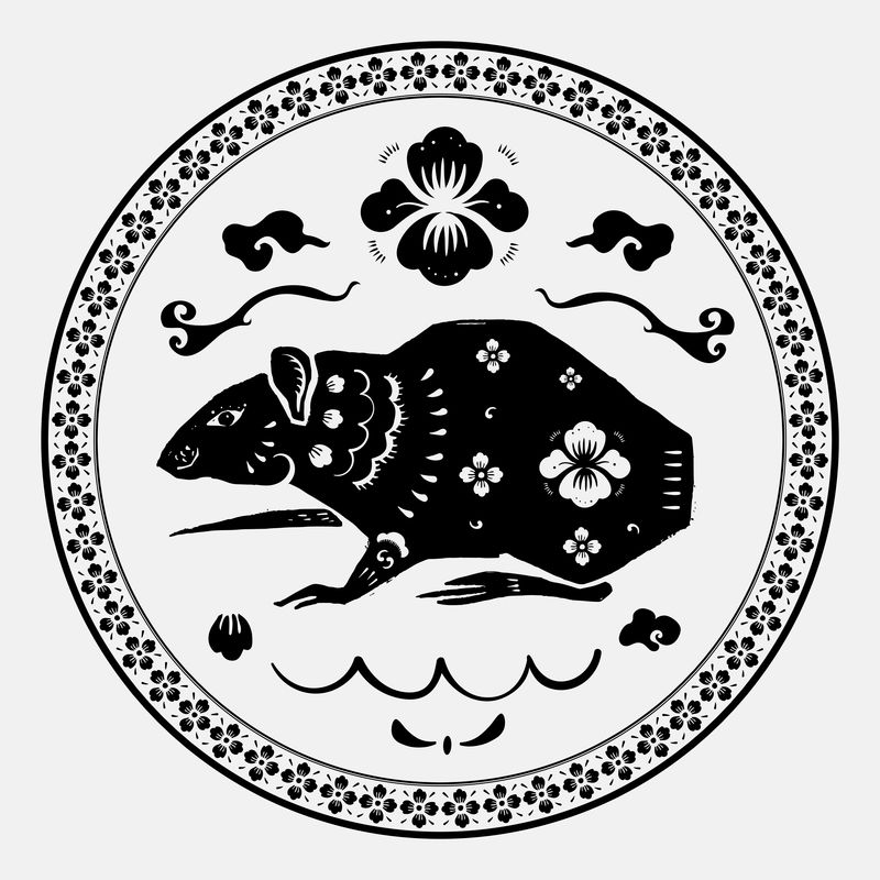 中国新年鼠媒徽章黑色动物生肖