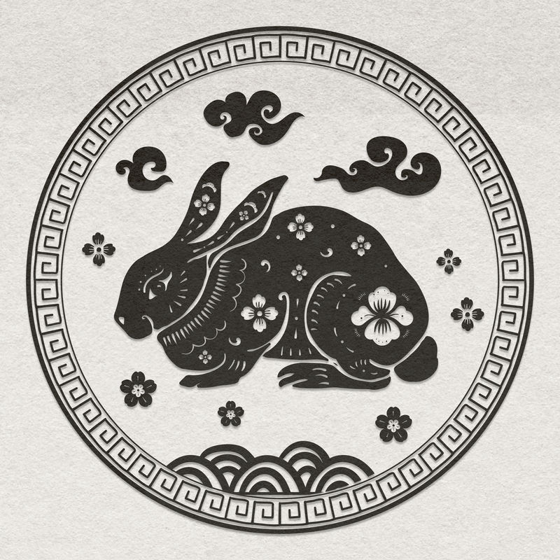 兔年黑色徽章矢量中国传统十二生肖