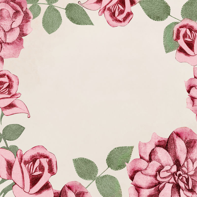 复古粉红玫瑰画框插图由塞缪尔·杰斯伦·德梅斯基塔（Samuel Jessuron de Mesquita）的艺术作品混合而成