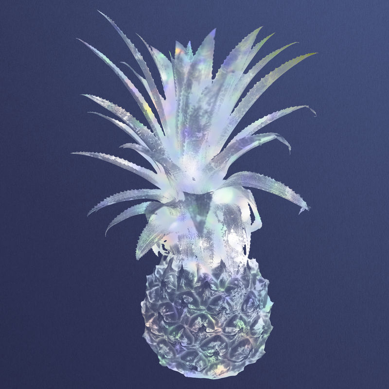 蓝色背景插图上的蓝色全息菠萝