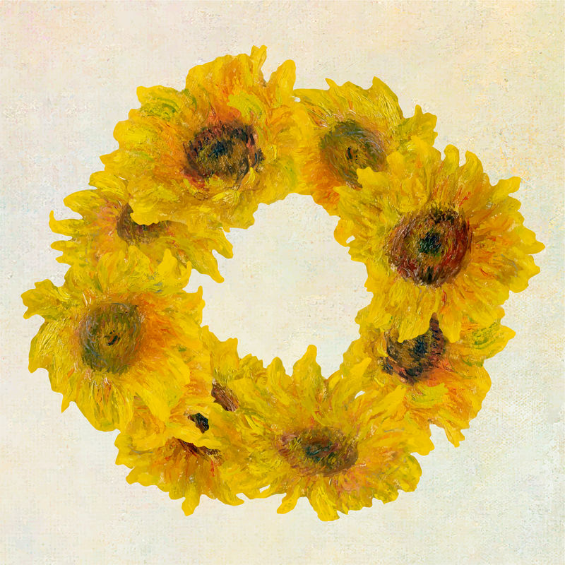 向日葵花环矢量混合自克劳德·莫内的艺术作品