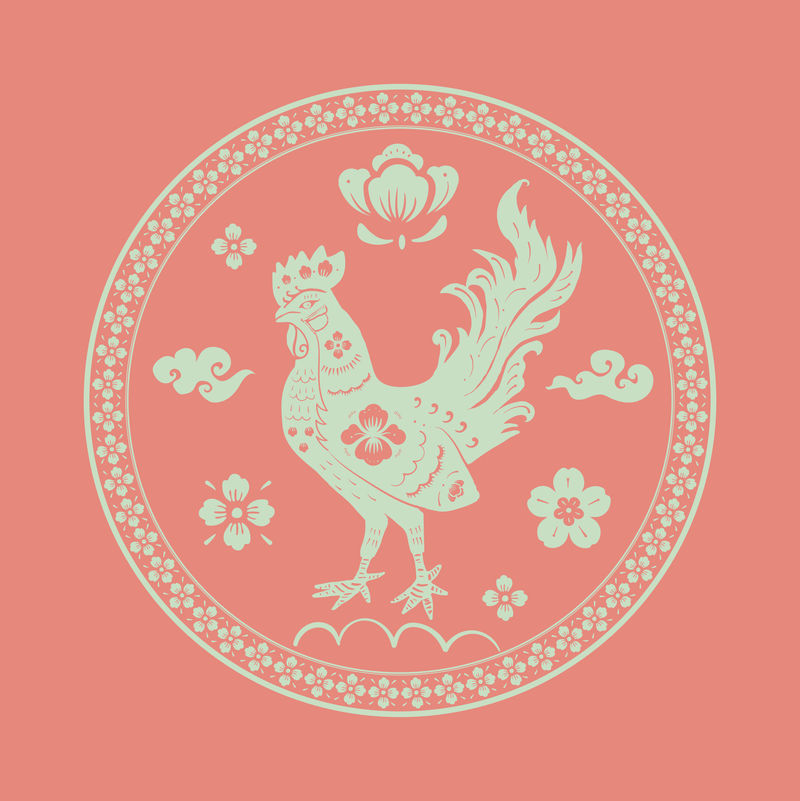 鸡年绿色徽章矢量中国传统十二生肖