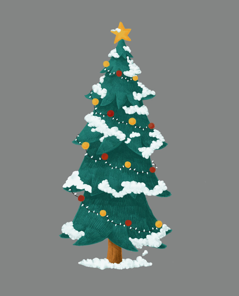 手绘装饰圣诞树插图