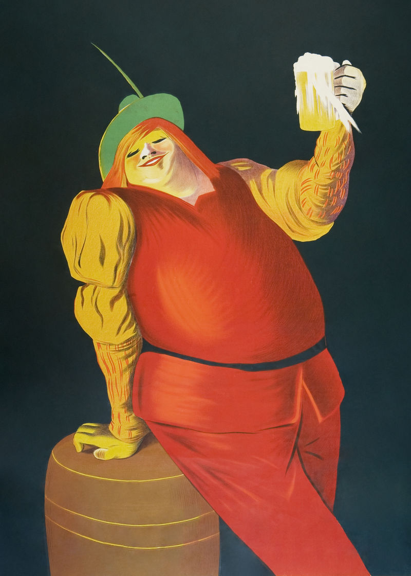 带啤酒桶插图的男子由莱昂内托·卡皮尔洛（Leonetto Cappiello）的艺术品混合而成