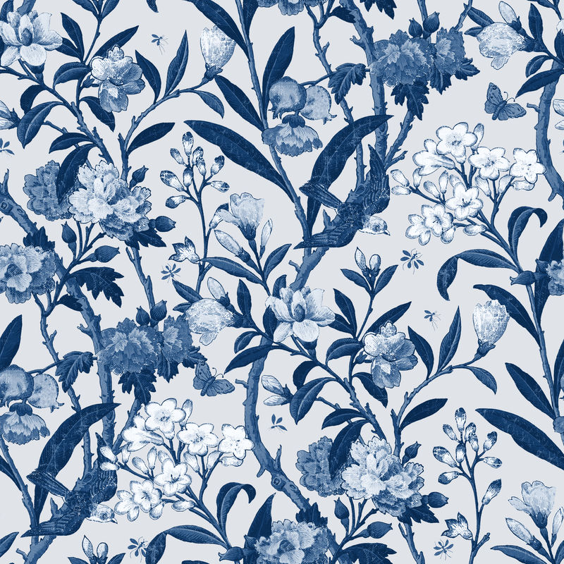 蓝色花卉图案复古背景