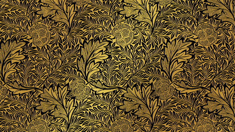 威廉·莫里斯艺术作品中的金色植物图案混音