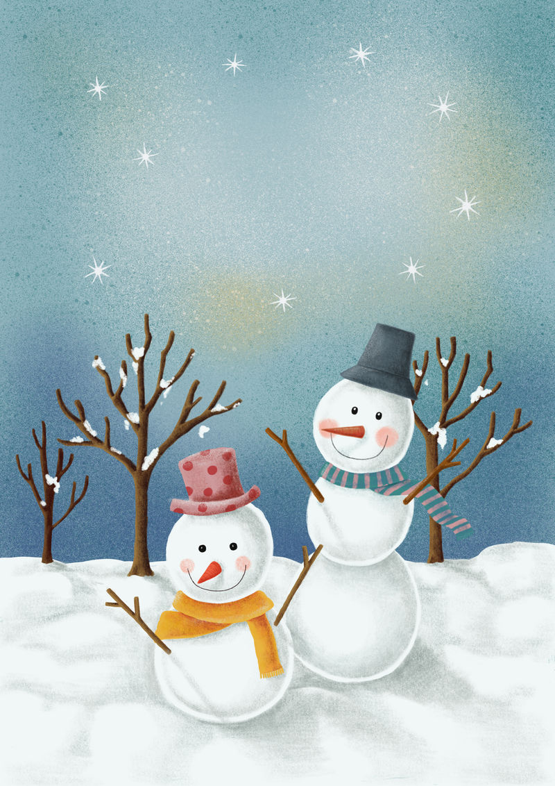 两个可爱的圣诞雪人插图