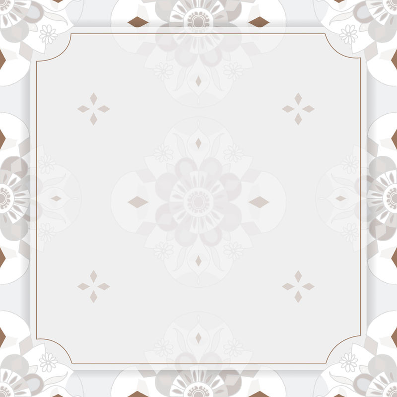 印度曼荼罗图案边框灰色花卉背景