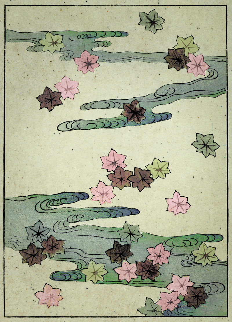 秋与水的复古插图由渡边胜泰原画混合而成
