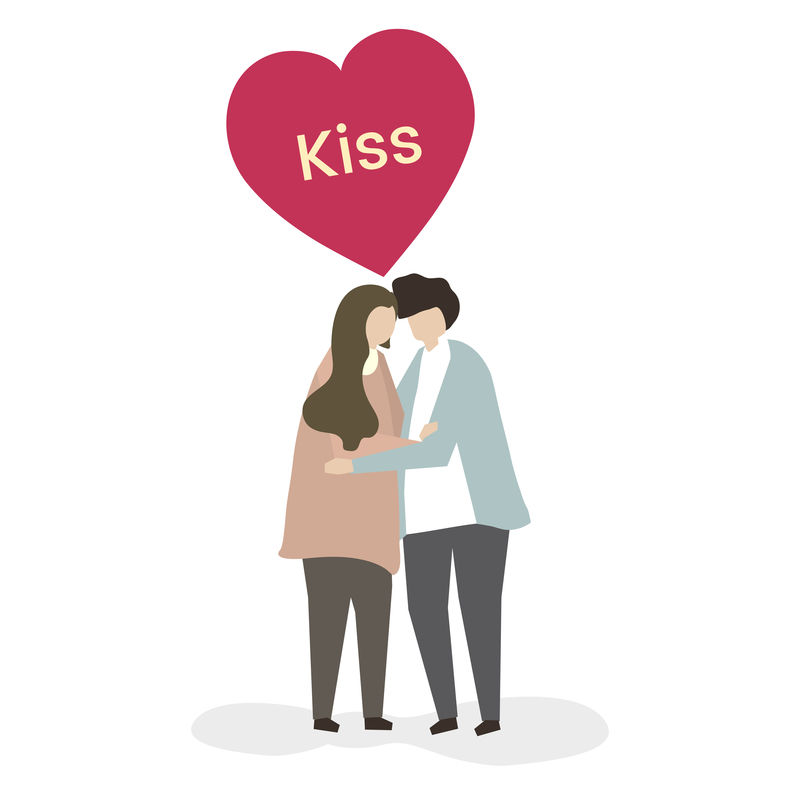 一对情侣接吻的插图