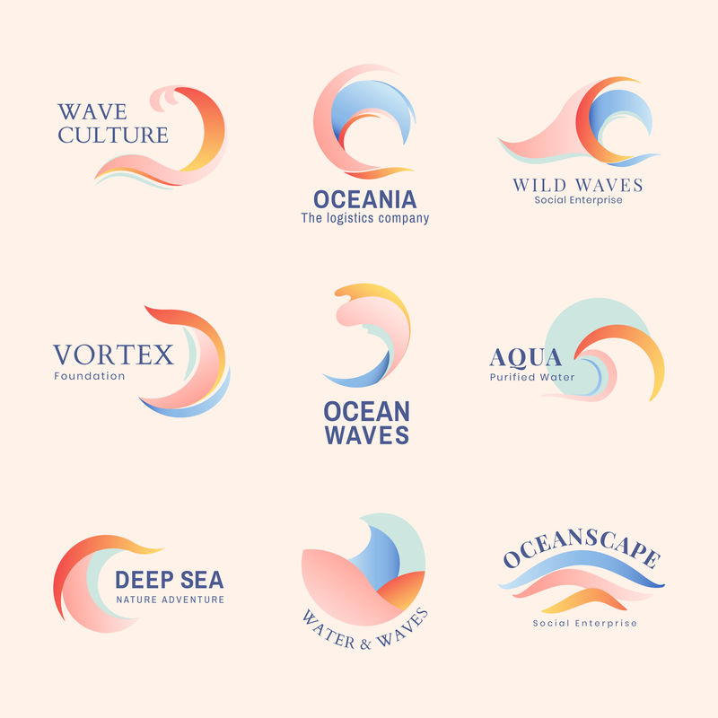 Wave业务徽标模板彩色水动画图形集