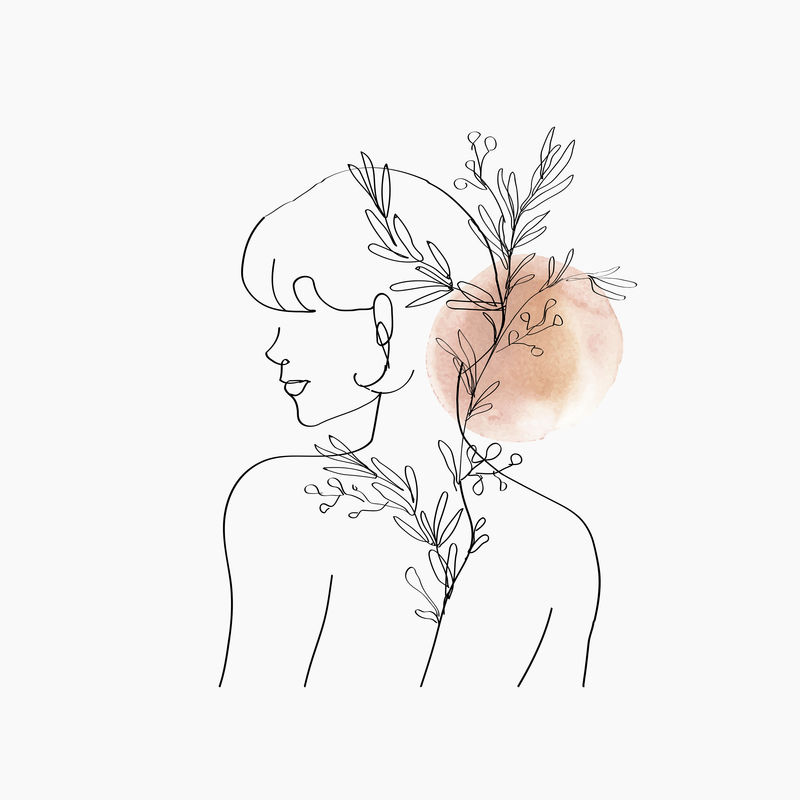 极简植物主题的审美女性线条艺术psd橙色粉彩