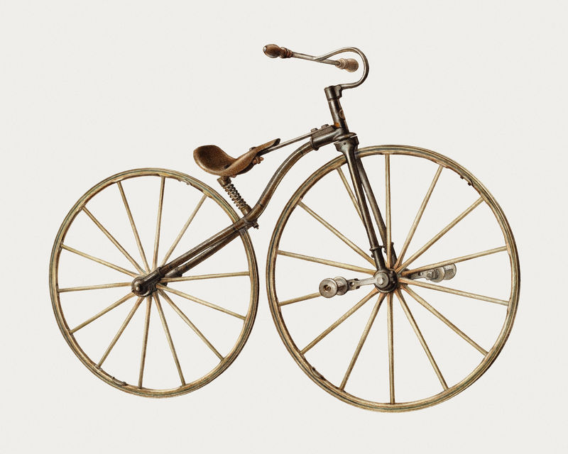 复古自行车psd插图由阿尔弗雷德·科恩（Alfred Koehn）的艺术作品混合而成