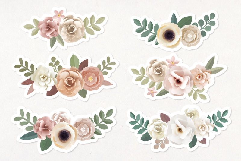 粉彩工艺花卉贴纸与白色边框集
