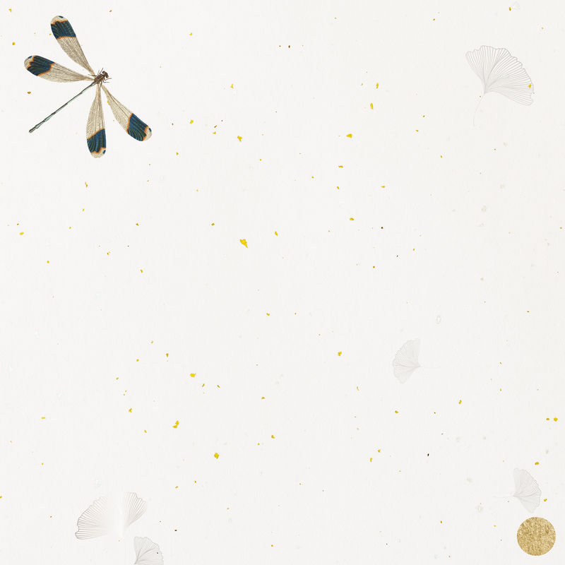 米黄色背景上的蓝色蜻蜓图案插图