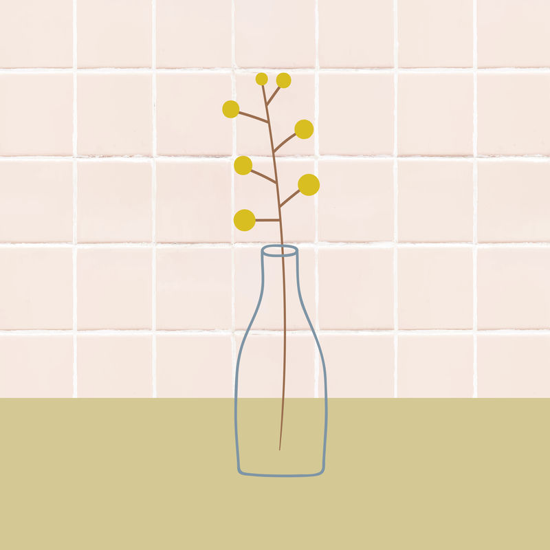 玻璃花瓶里的黄色涂鸦花