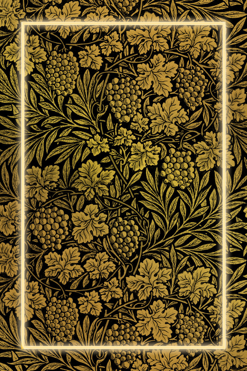 威廉·莫里斯艺术作品中的金色植物框架图案psd混音