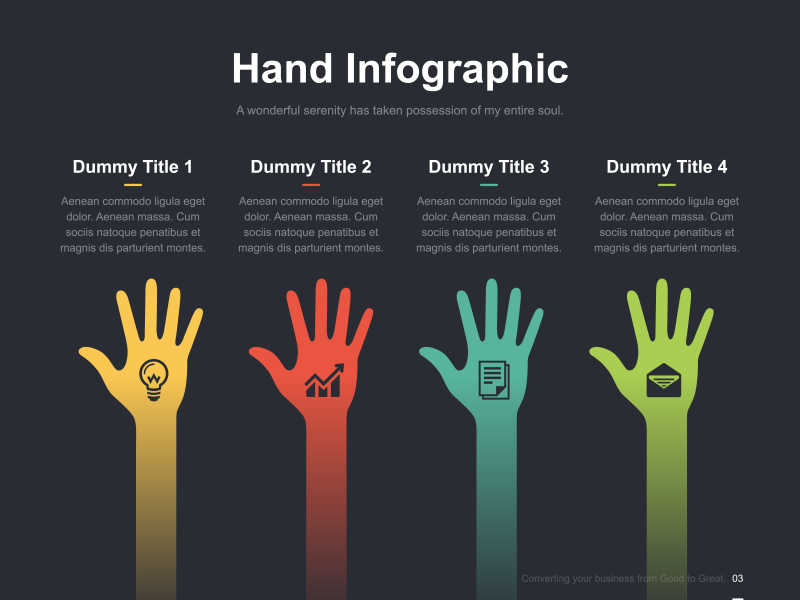 彩色手部图形信息演示平面商业矢量幻灯片模板