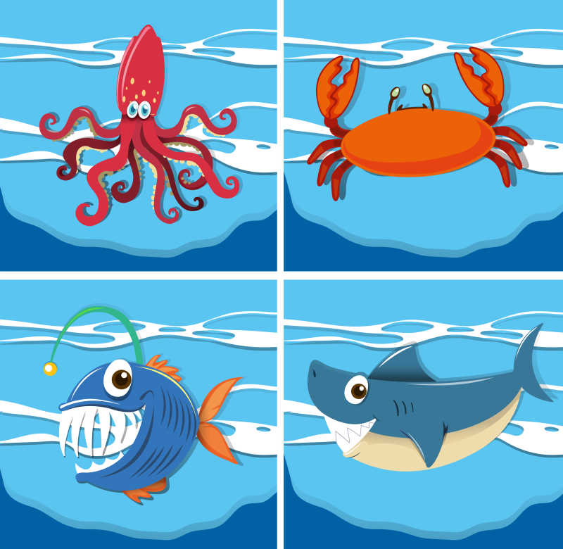 海洋动物卡通矢量插画
