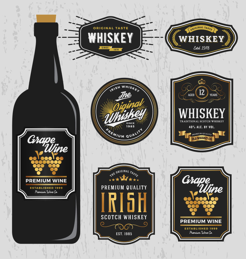 矢量的威士忌酒宣传图标设计模板