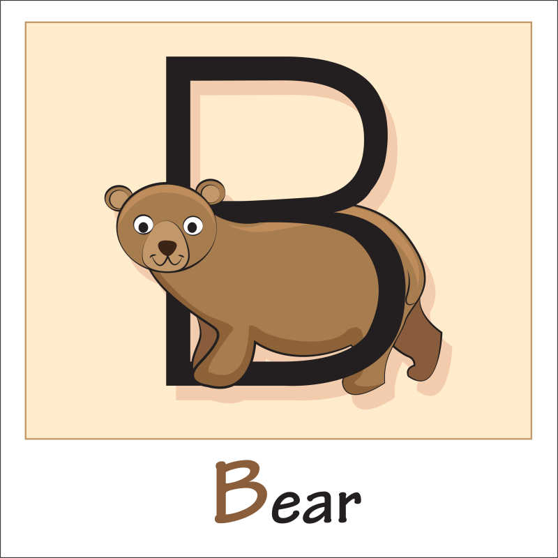 矢量卡通熊和字母插图