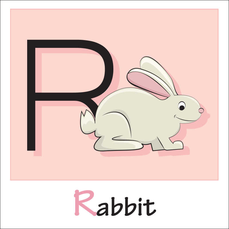 矢量卡通兔子和字母插图