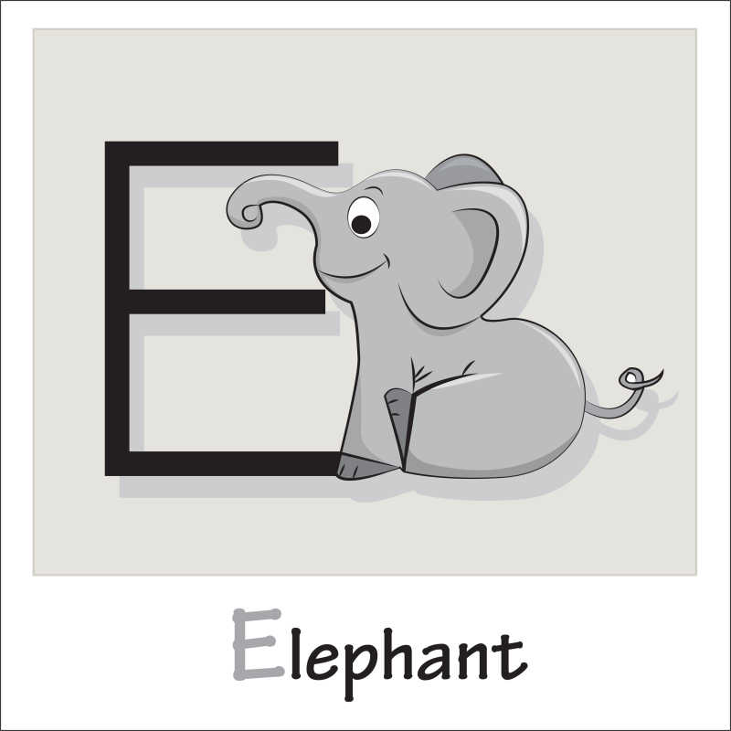 矢量卡通大象和字母插图