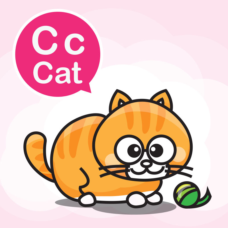 矢量字母C与卡通猫咪