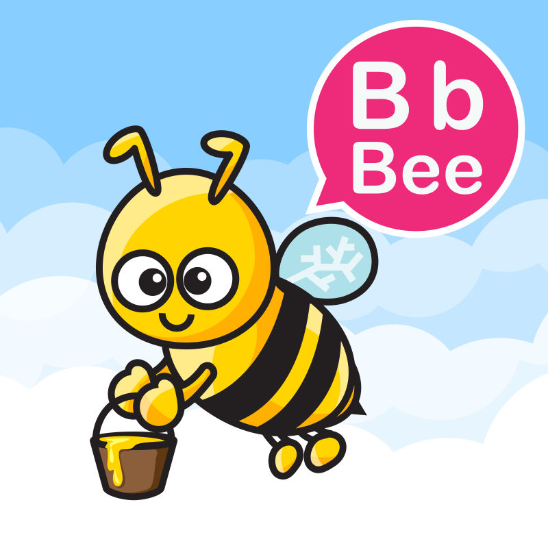 矢量字母B与卡通蜜蜂