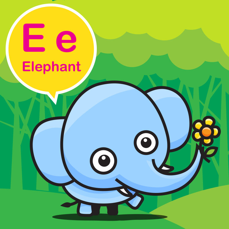 矢量字母E与卡通大象