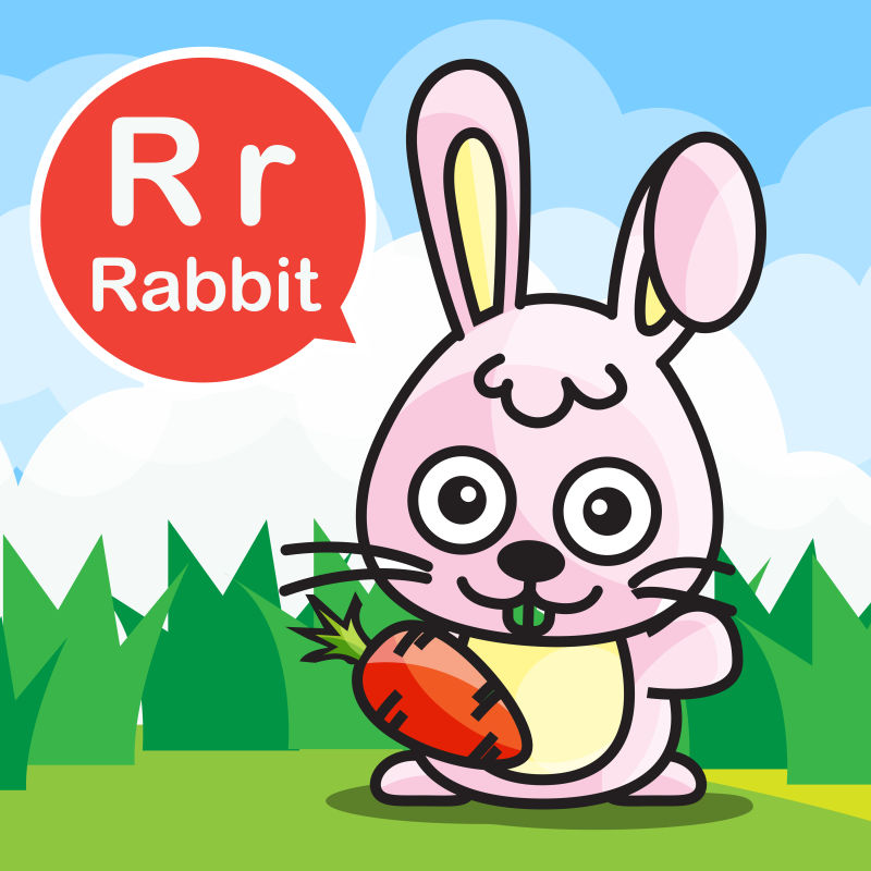 矢量字母R与卡通兔子