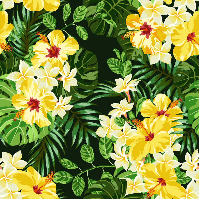 绿叶和黄花的矢量插画背景