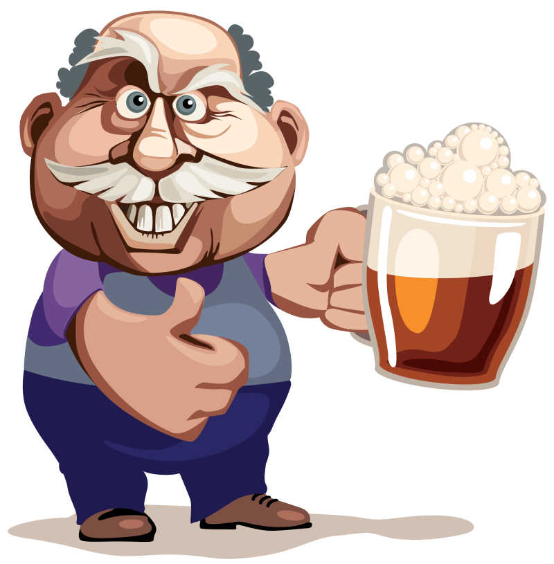 喝啤酒的老人矢量卡通插画