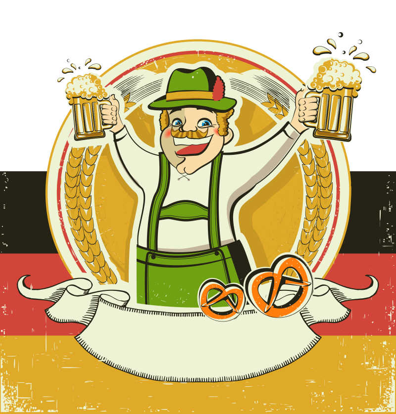 手拿啤酒的德国男人矢量卡通插画