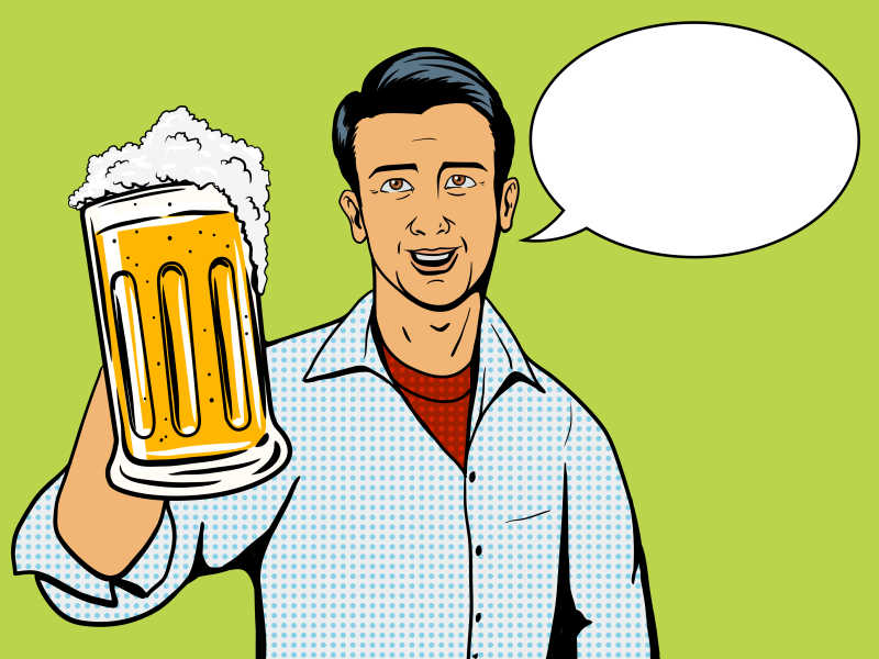 手拿啤酒的男人卡通风格矢量插画