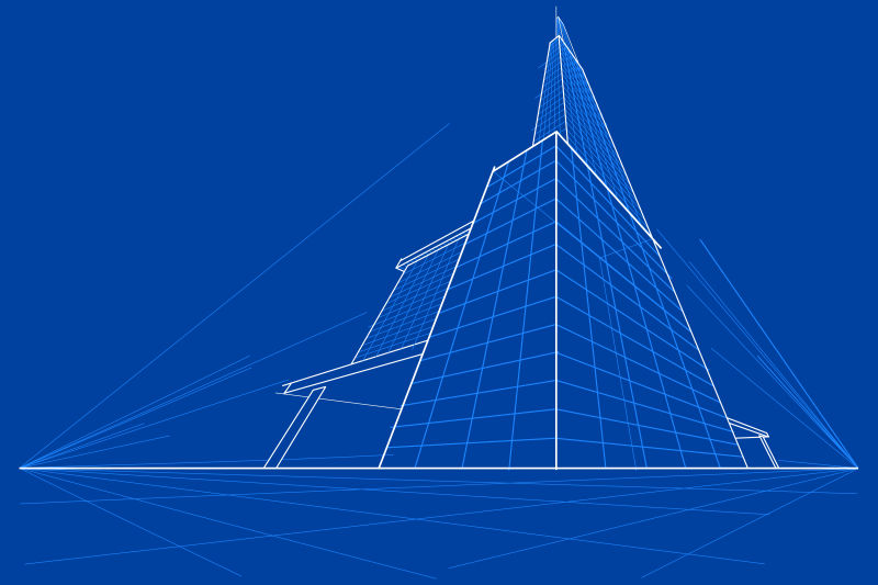 矢量现代建筑蓝图插画