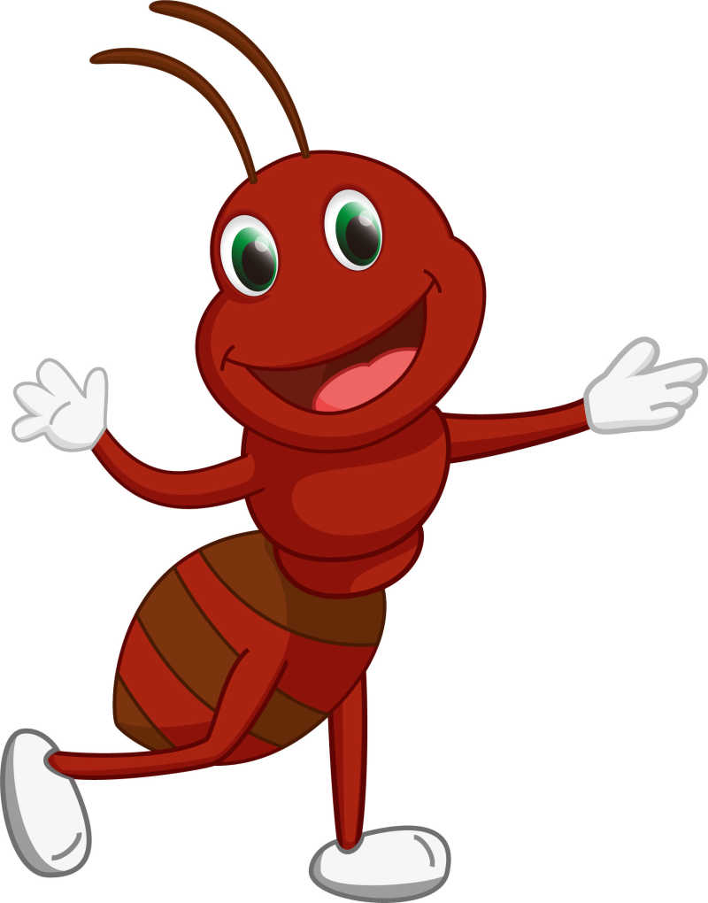 快乐的红色卡通蚂蚁矢量插图