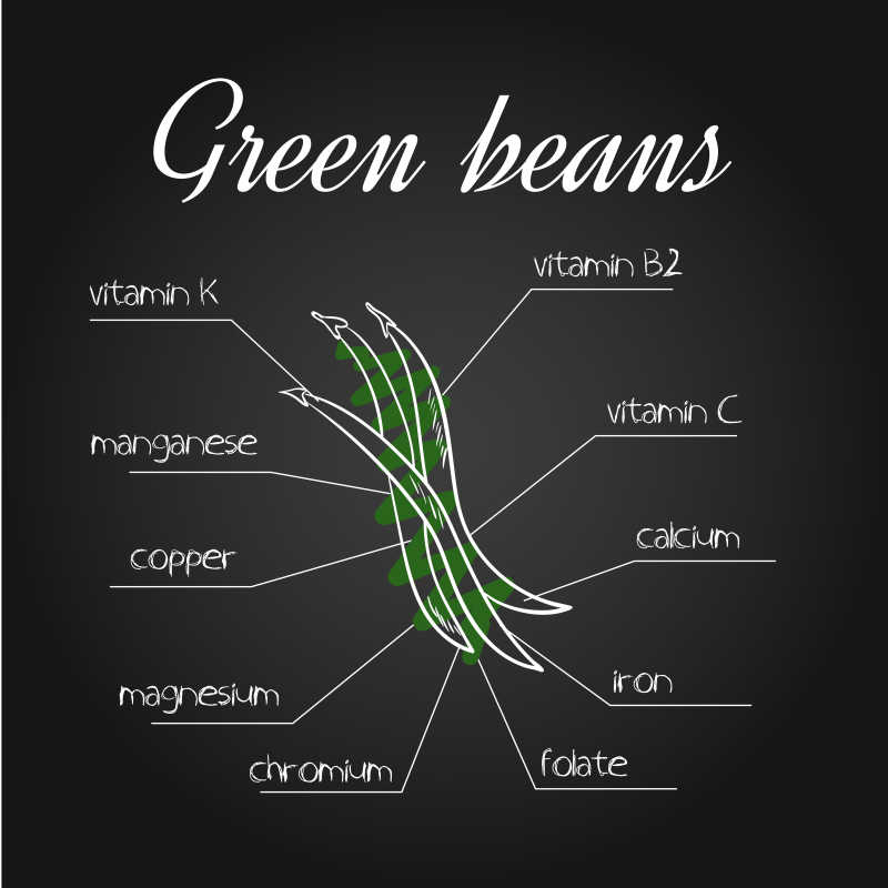 黑板上的绿豆营养素列表的矢量插画
