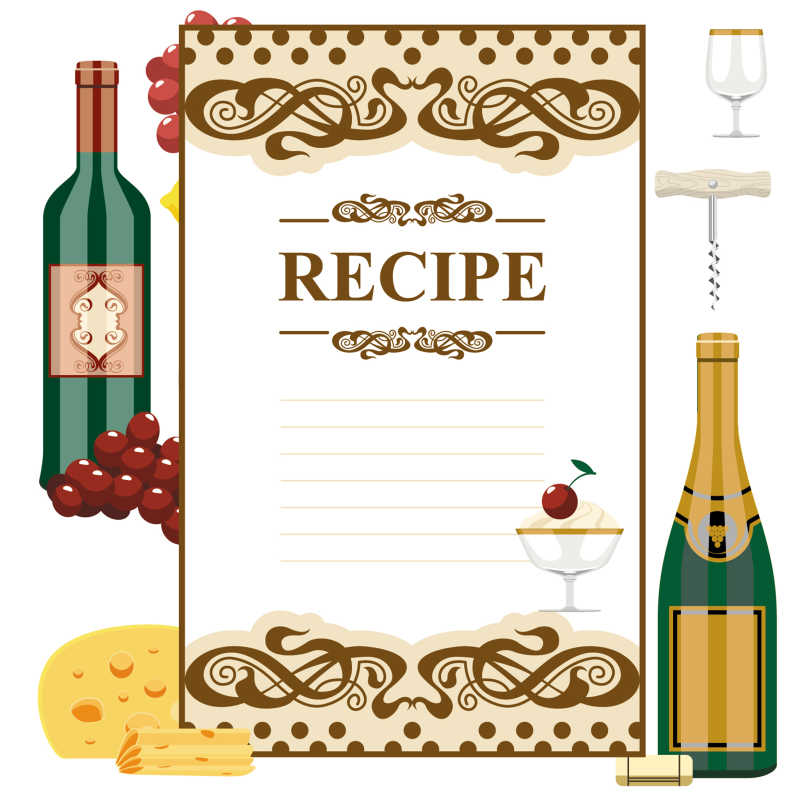 葡萄酒的食谱背景的矢量插图
