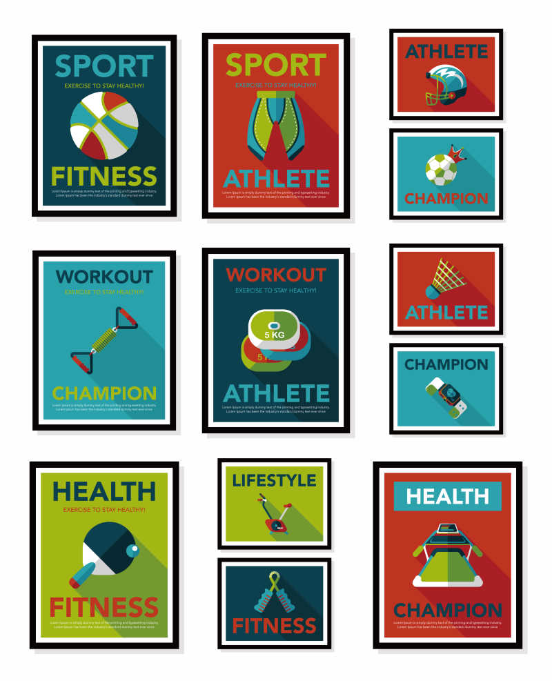各种运动设施的平面图形海报设计