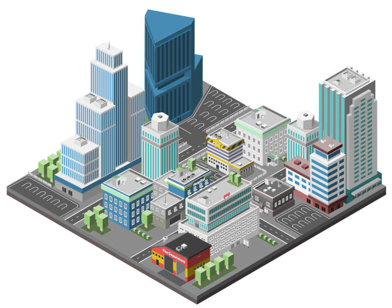 城市概念的建筑矢量三维设计插图