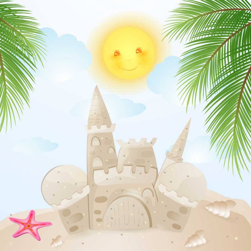 海滩的城堡矢量插画