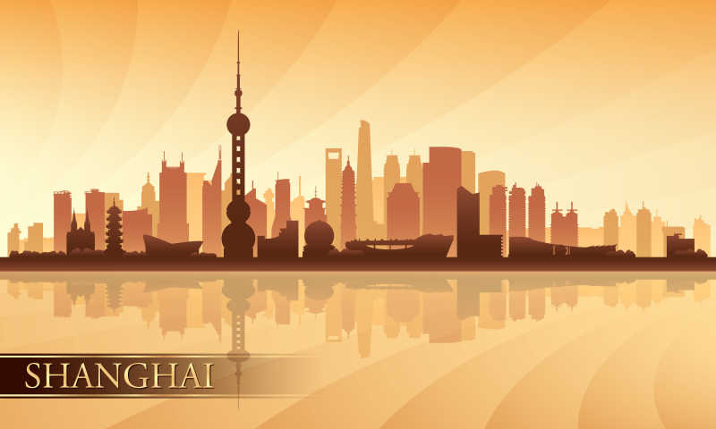 上海城市天际剪影矢量插图