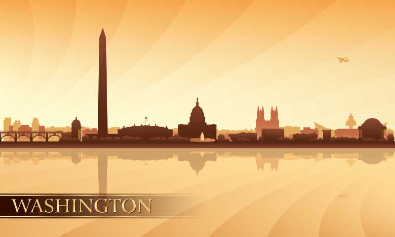 华盛顿城市天际剪影背景矢量插图