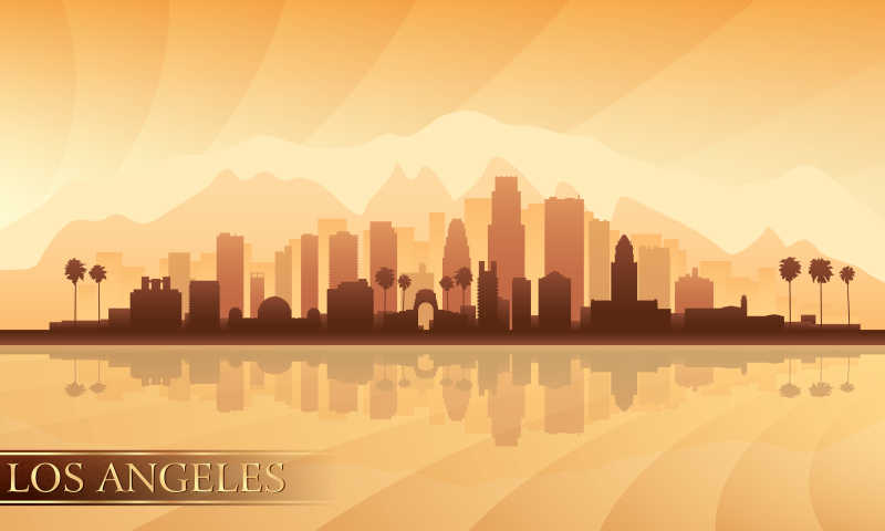 洛杉矶城市轮廓线轮廓矢量插图