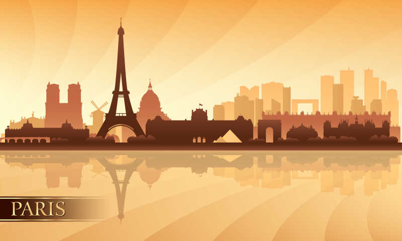 巴黎城市天际剪影矢量插图